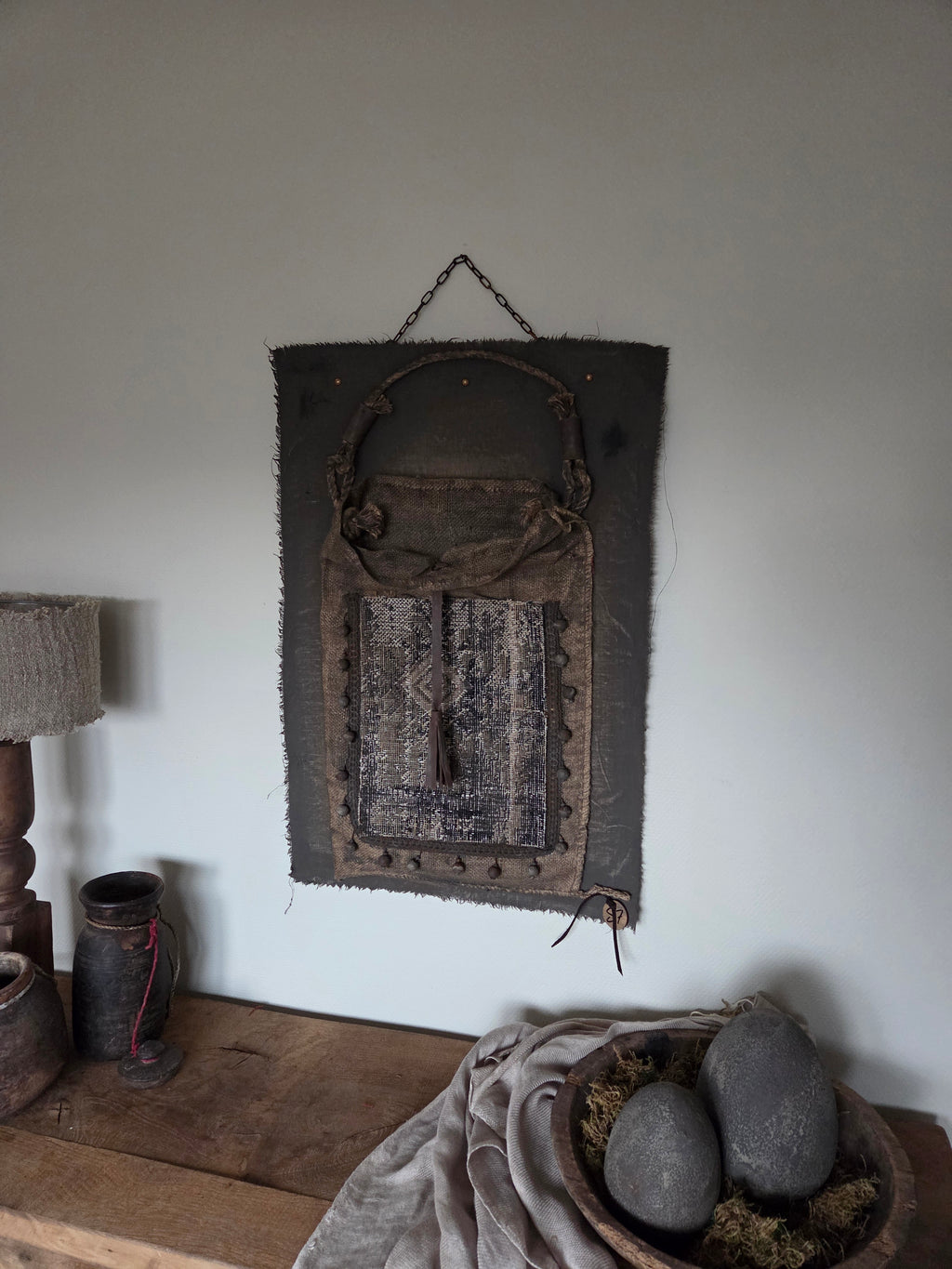 Wanddoek jute tas met kelim 06