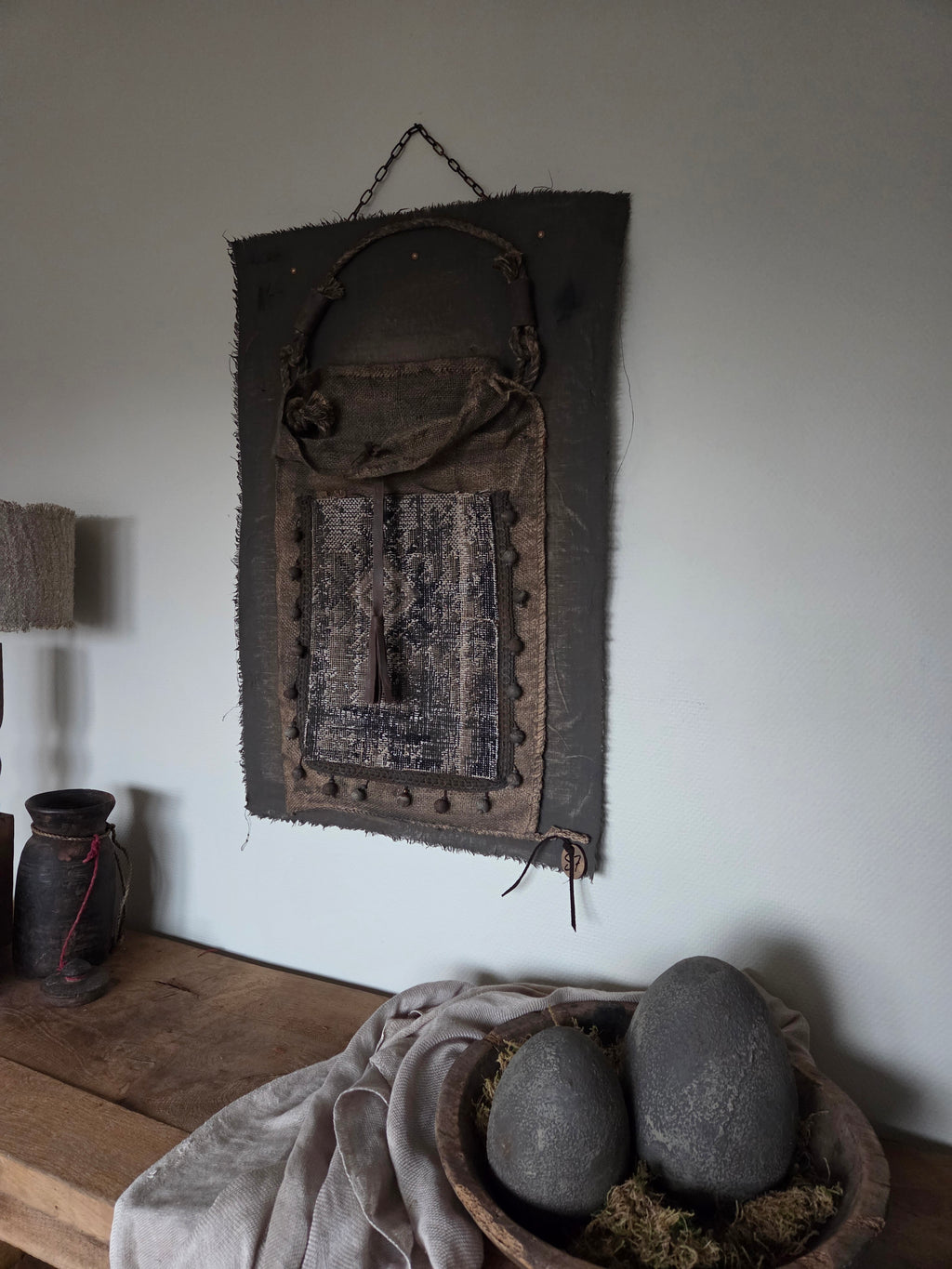 Wanddoek jute tas met kelim 06