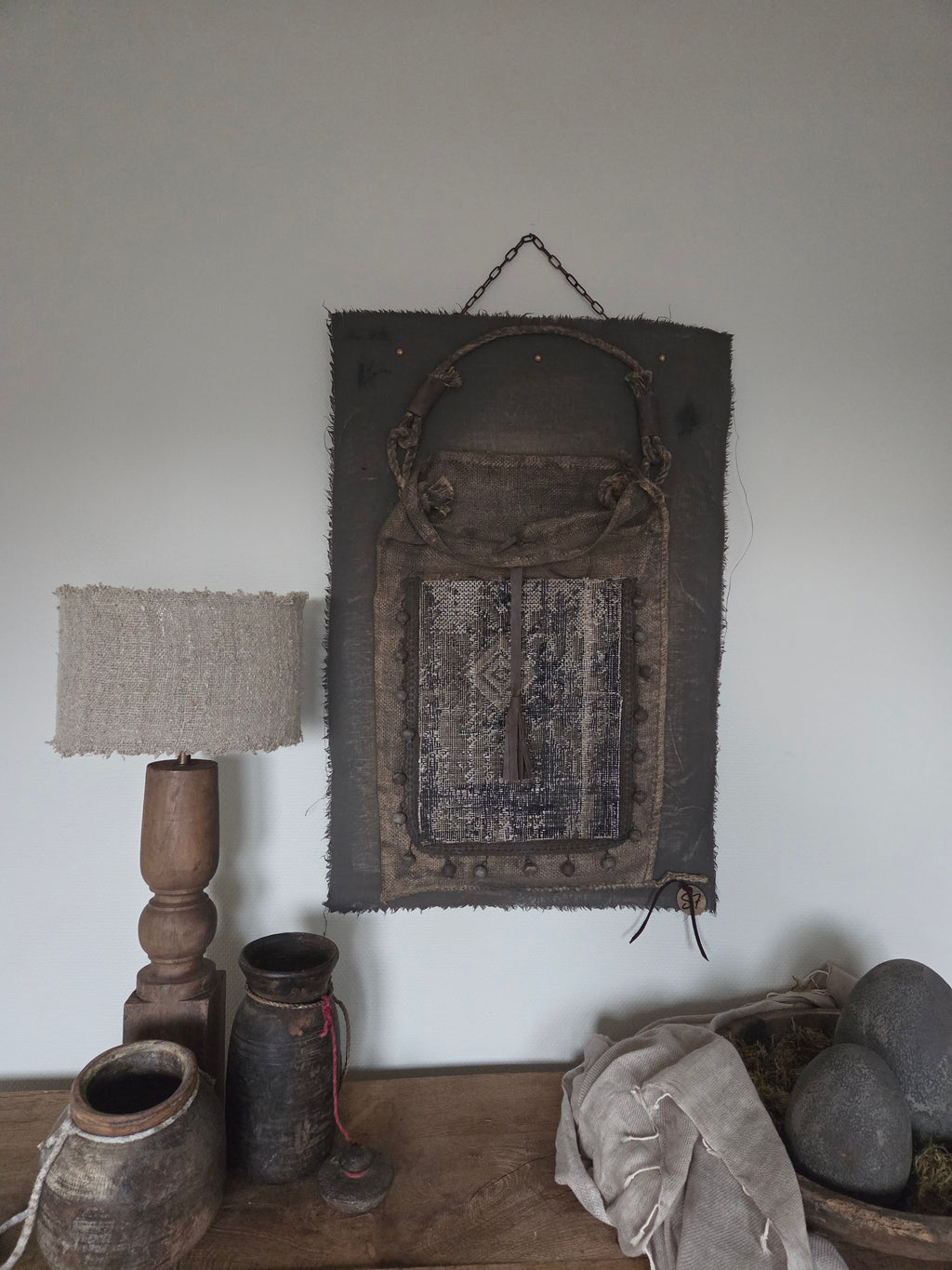 Wanddoek jute tas met kelim 06