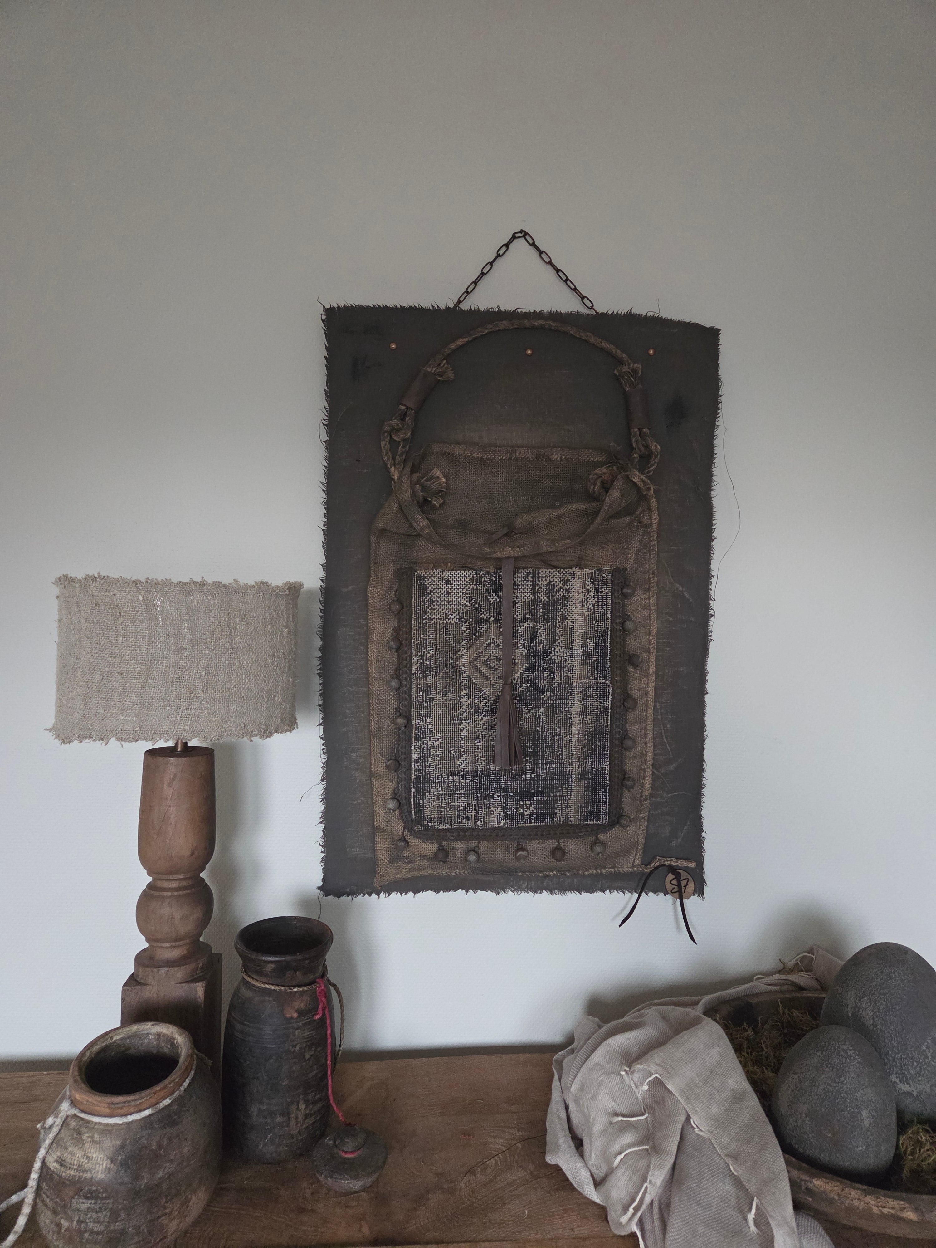 Wanddoek jute tas met kelim 06