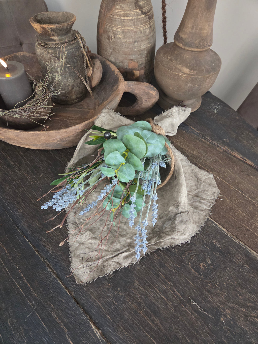 Toef met shabby doek lavendel