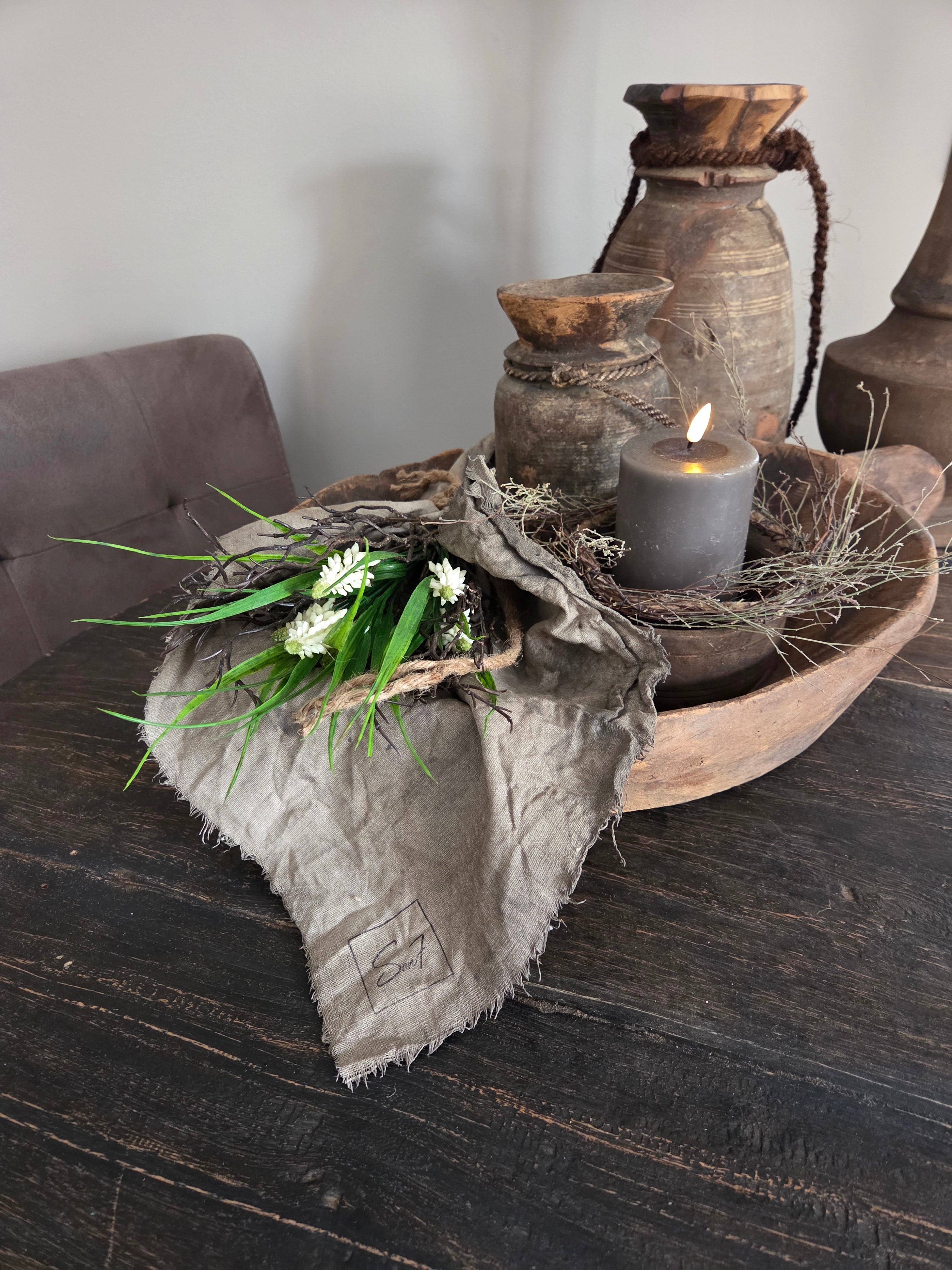 Toef met shabby doek muscari