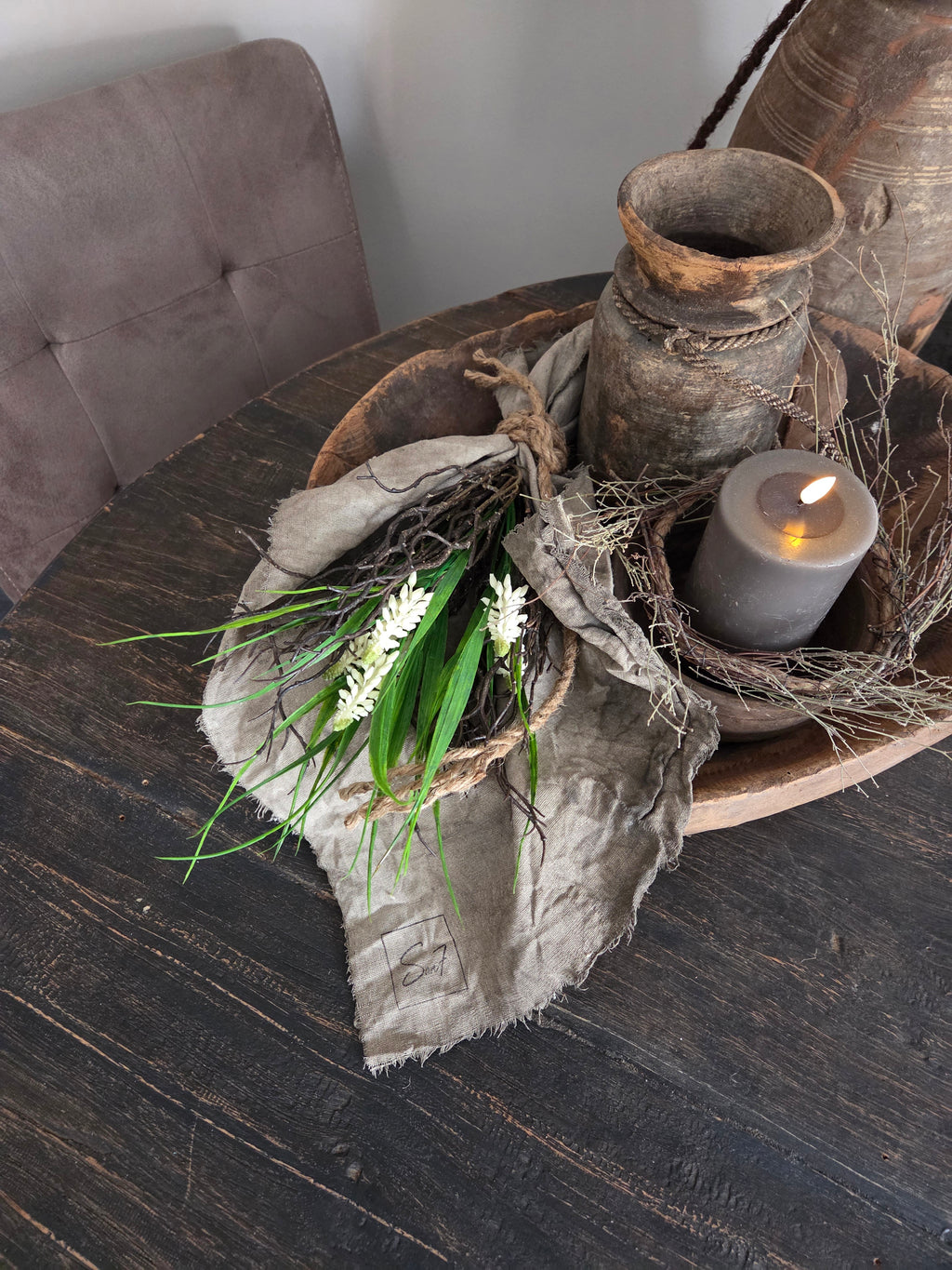Toef met shabby doek muscari