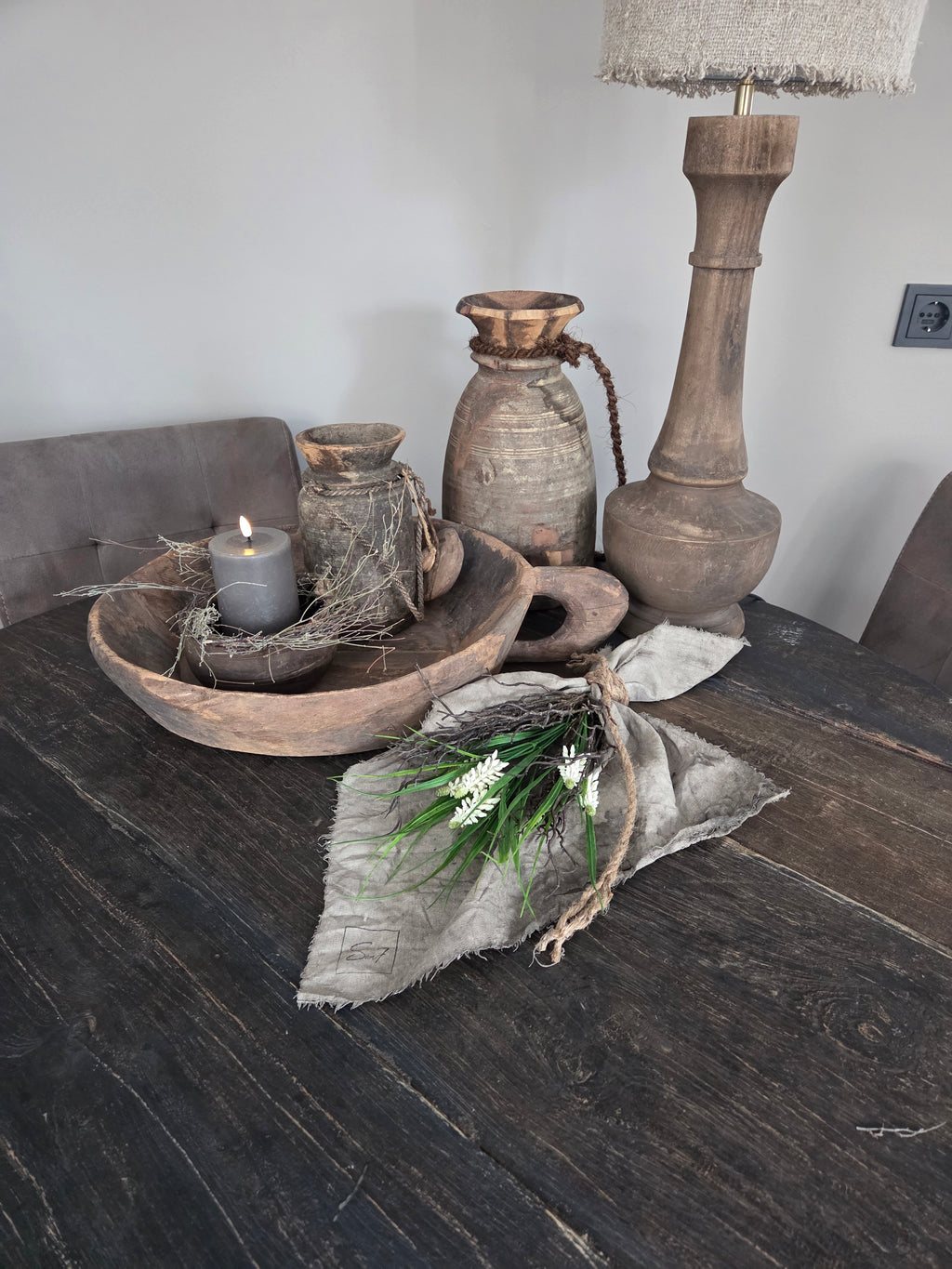 Toef met shabby doek muscari