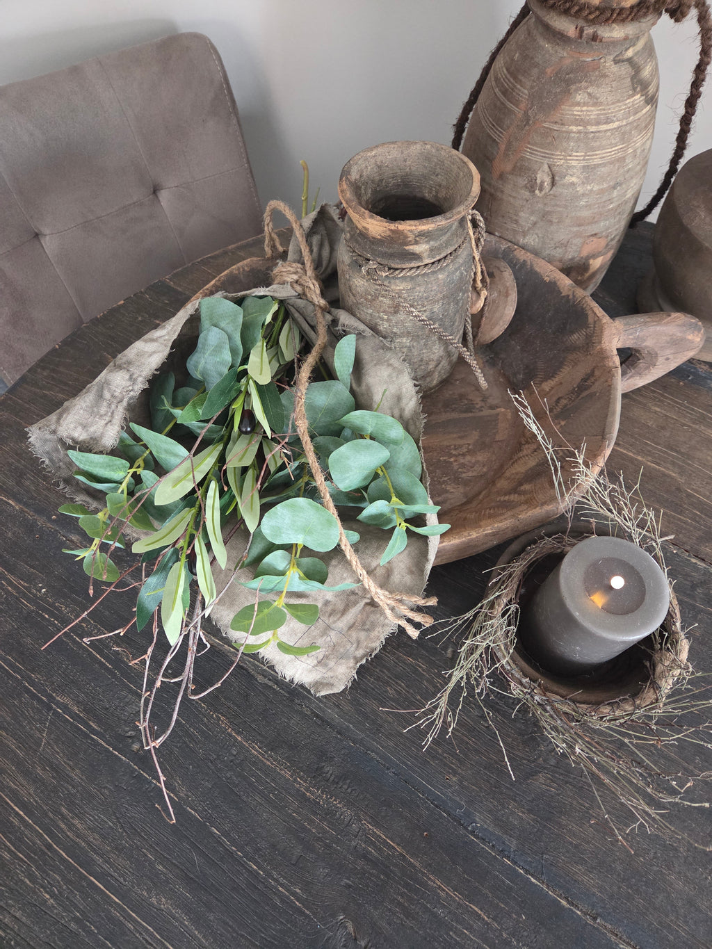 Toef met shabby doek olijf en eucalyptus
