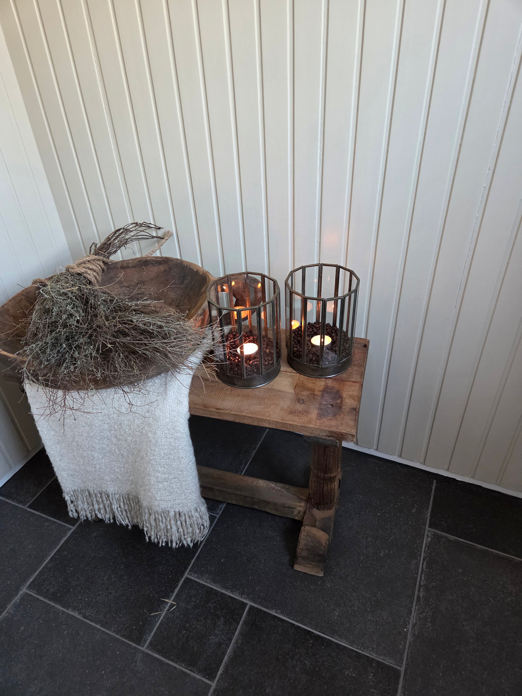 Set van 2 glazen windlichten, messing