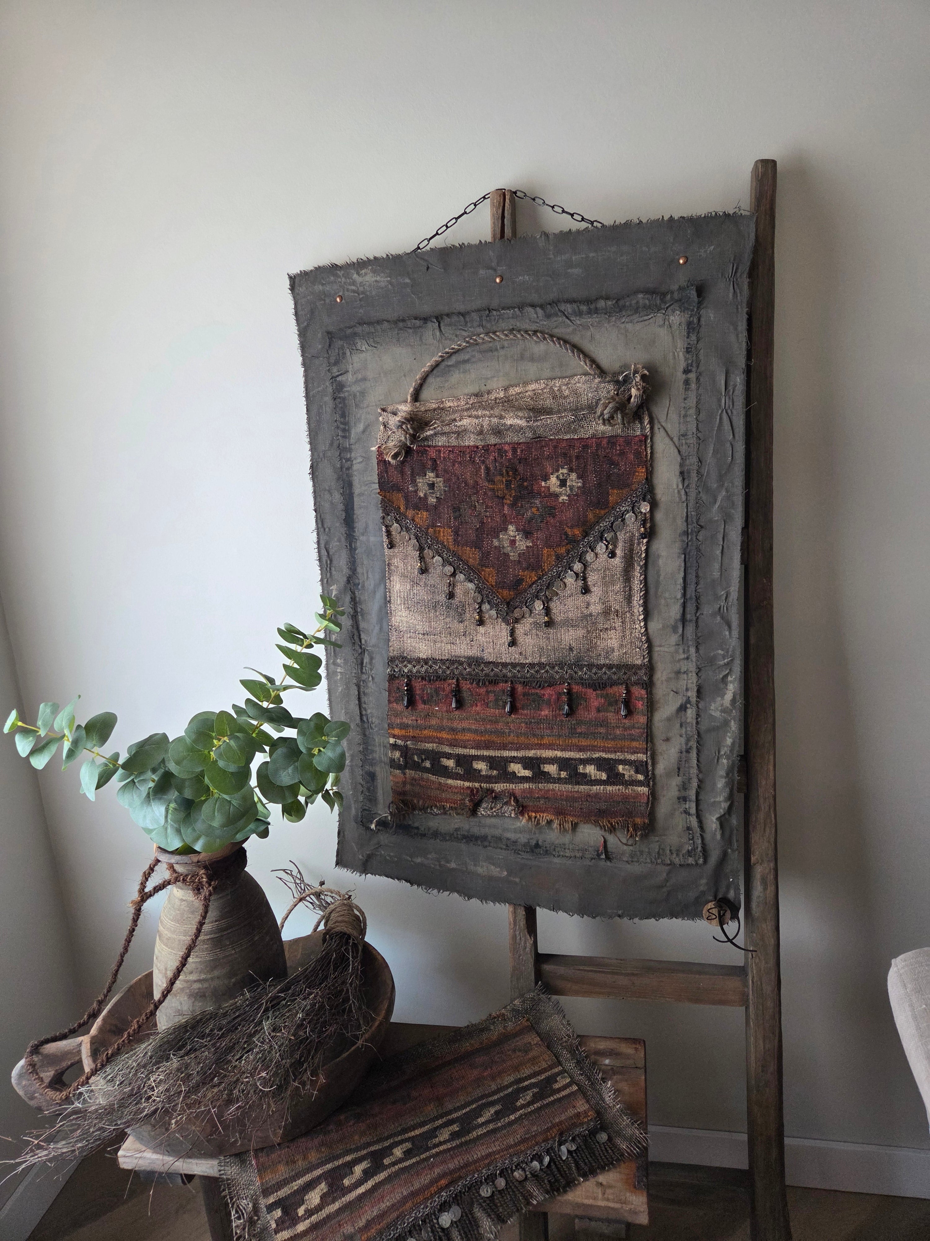 Wanddoek jute tas met kelim 07