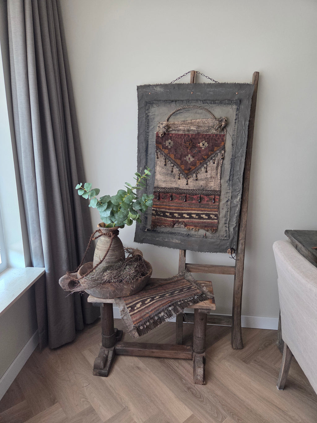Wanddoek jute tas met kelim 07