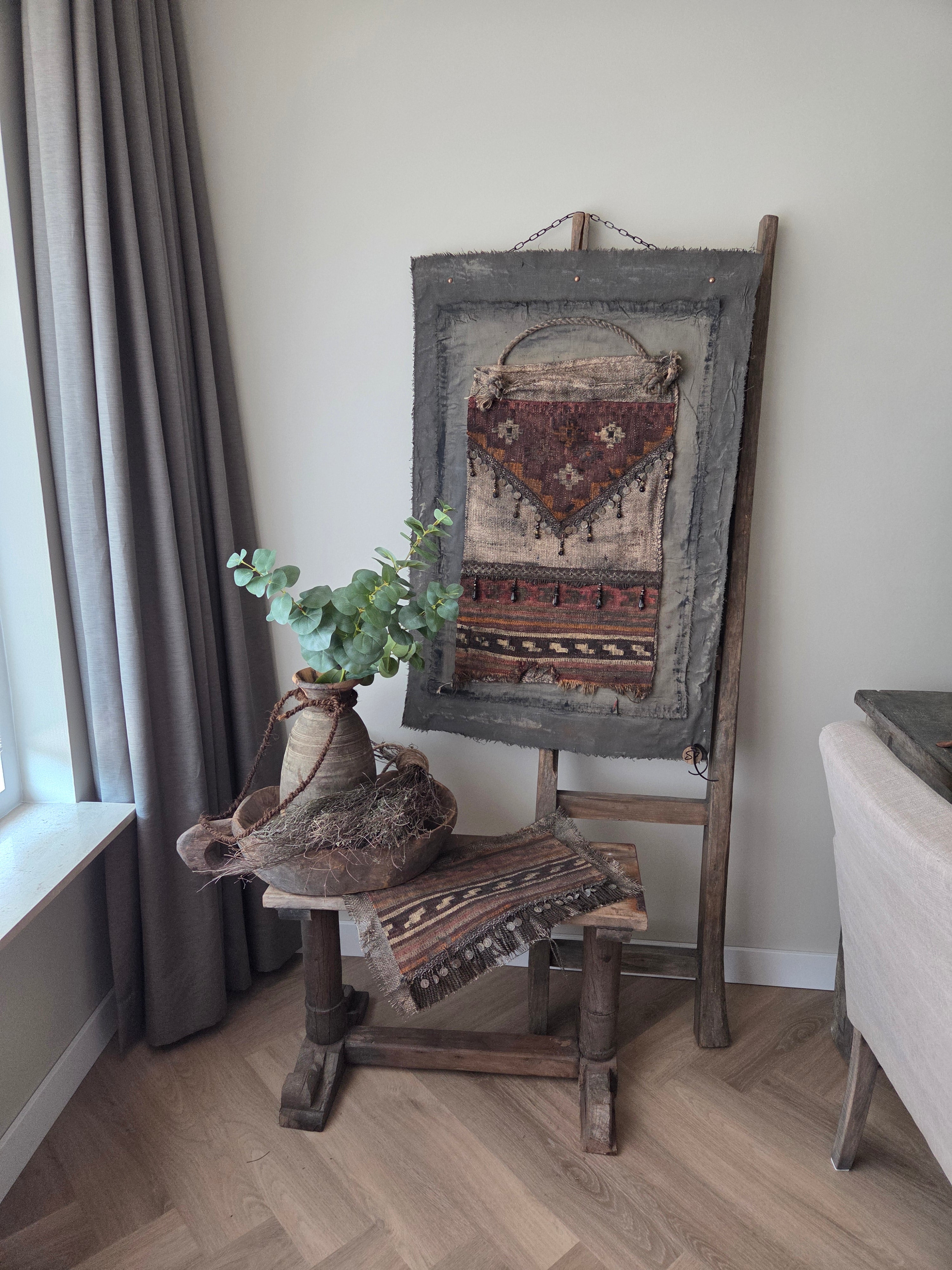 Wanddoek jute tas met kelim 07