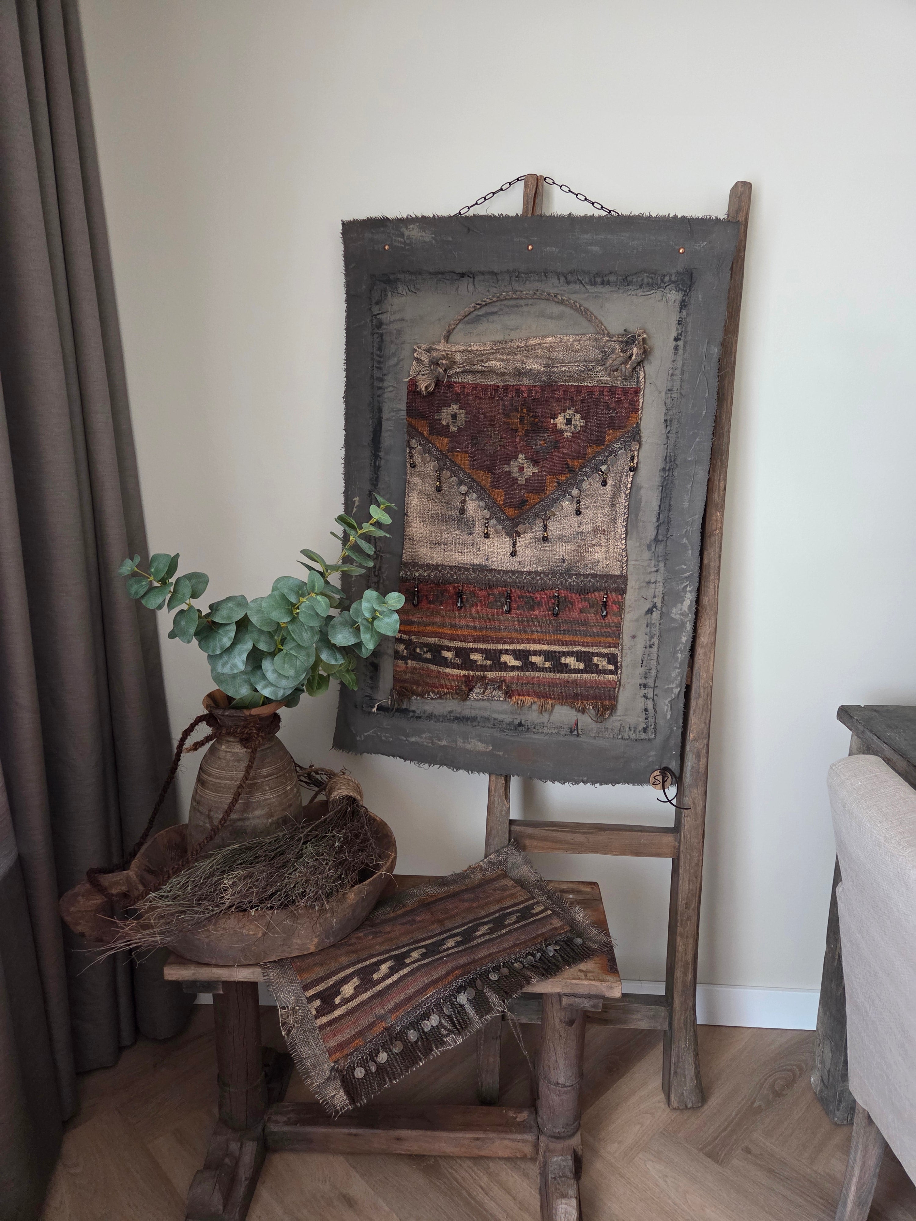 Wanddoek jute tas met kelim 07