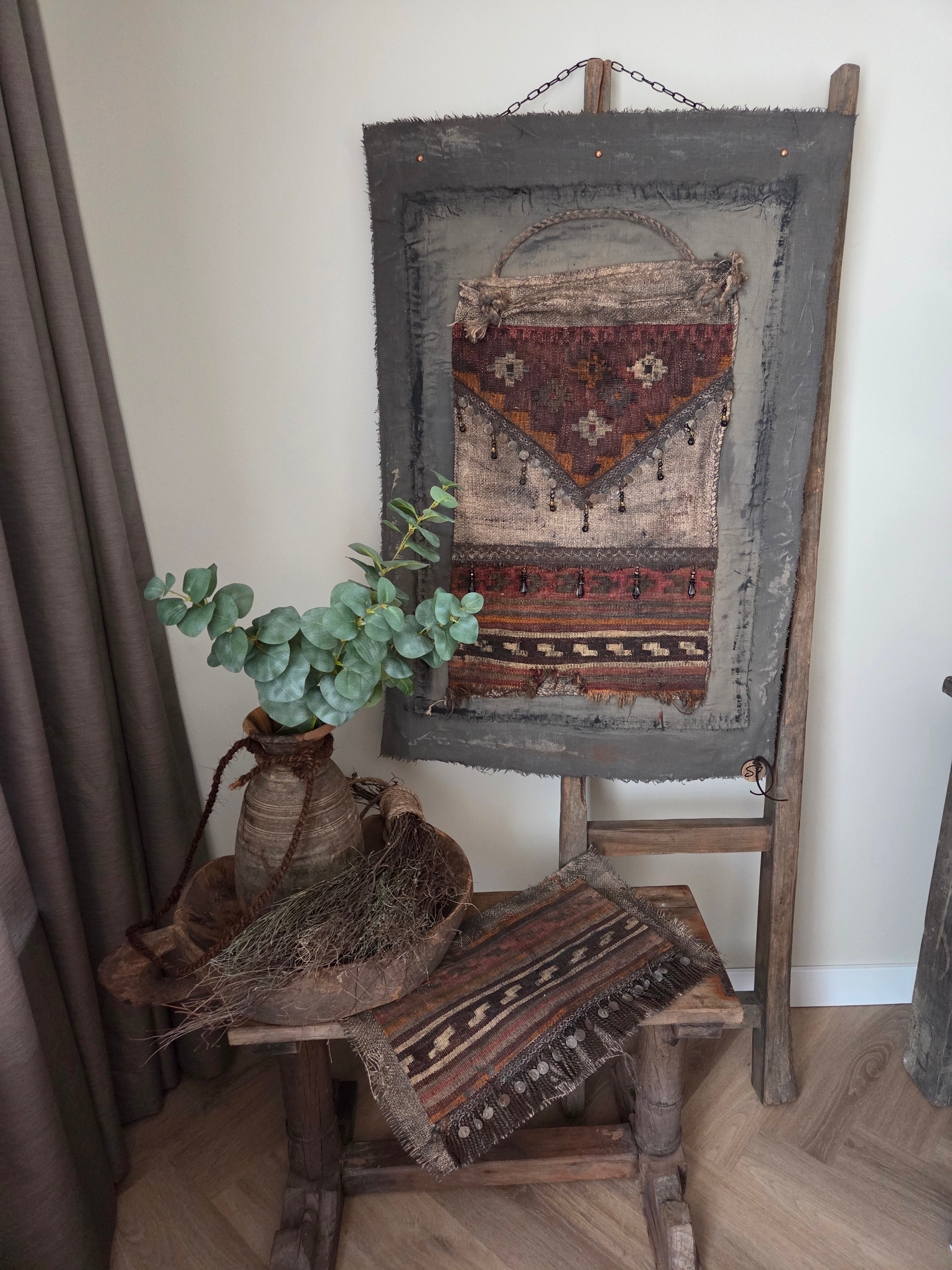 Wanddoek jute tas met kelim 07