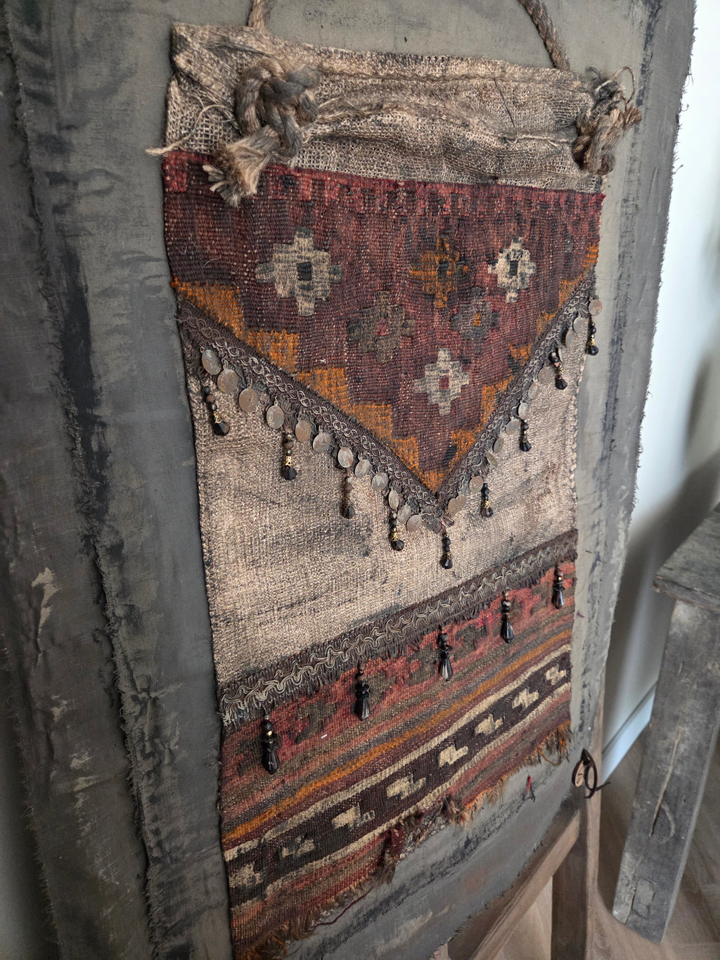 Wanddoek jute tas met kelim 07