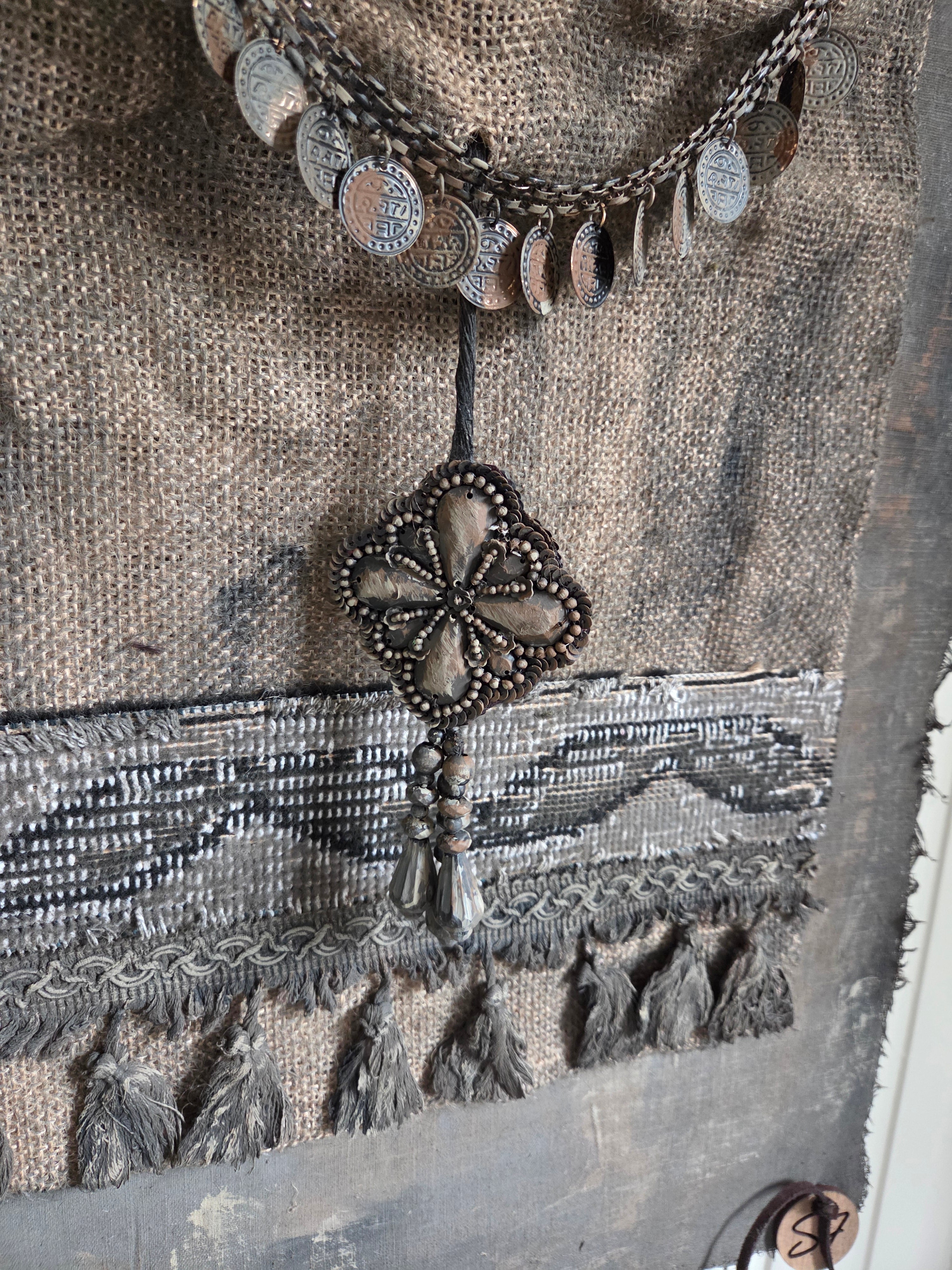 Wanddoek met jute tas 02