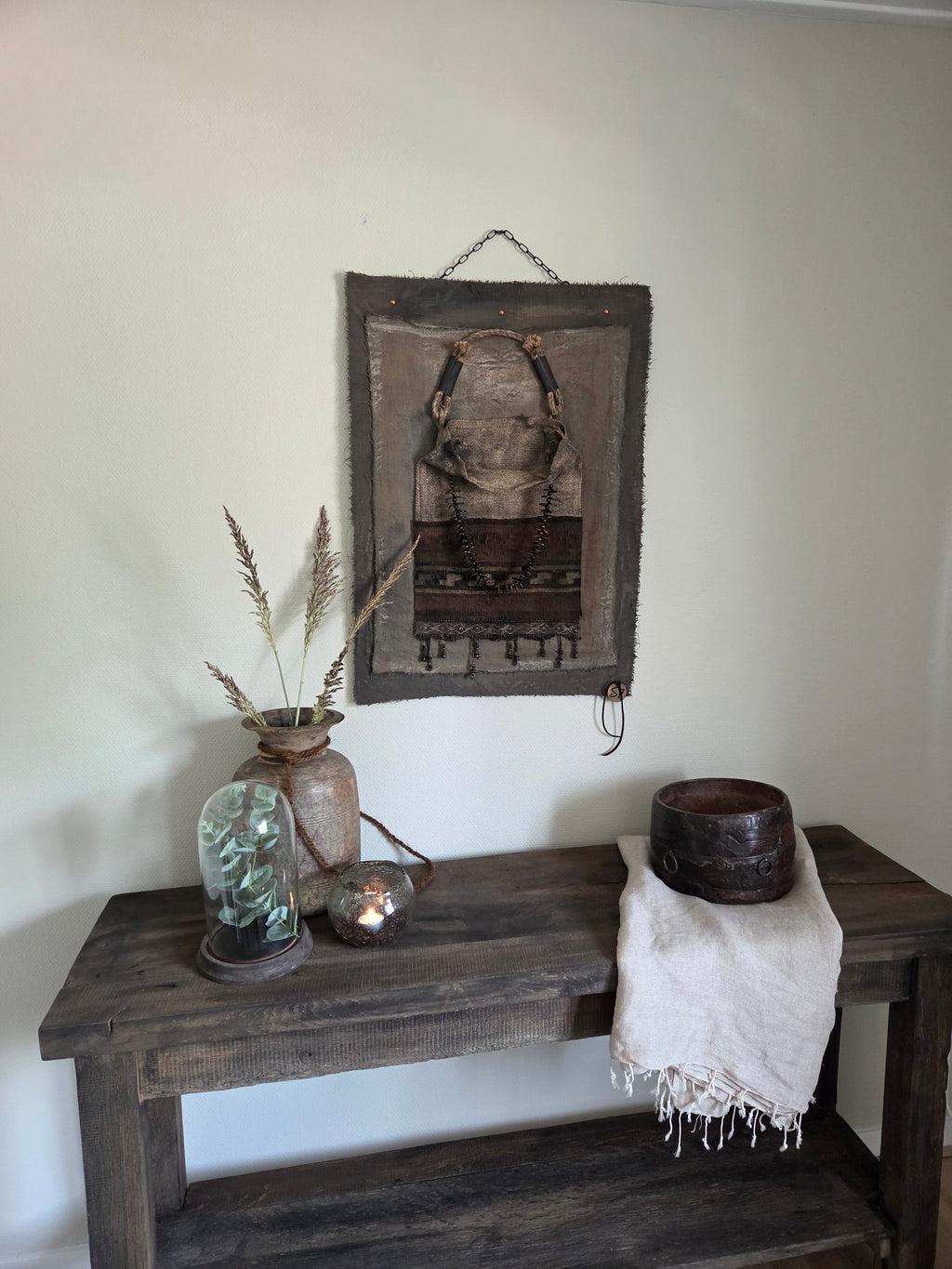 Wanddoek met jute tas 04