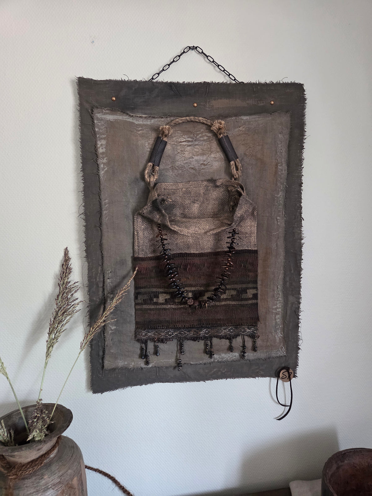 Wanddoek met jute tas 04