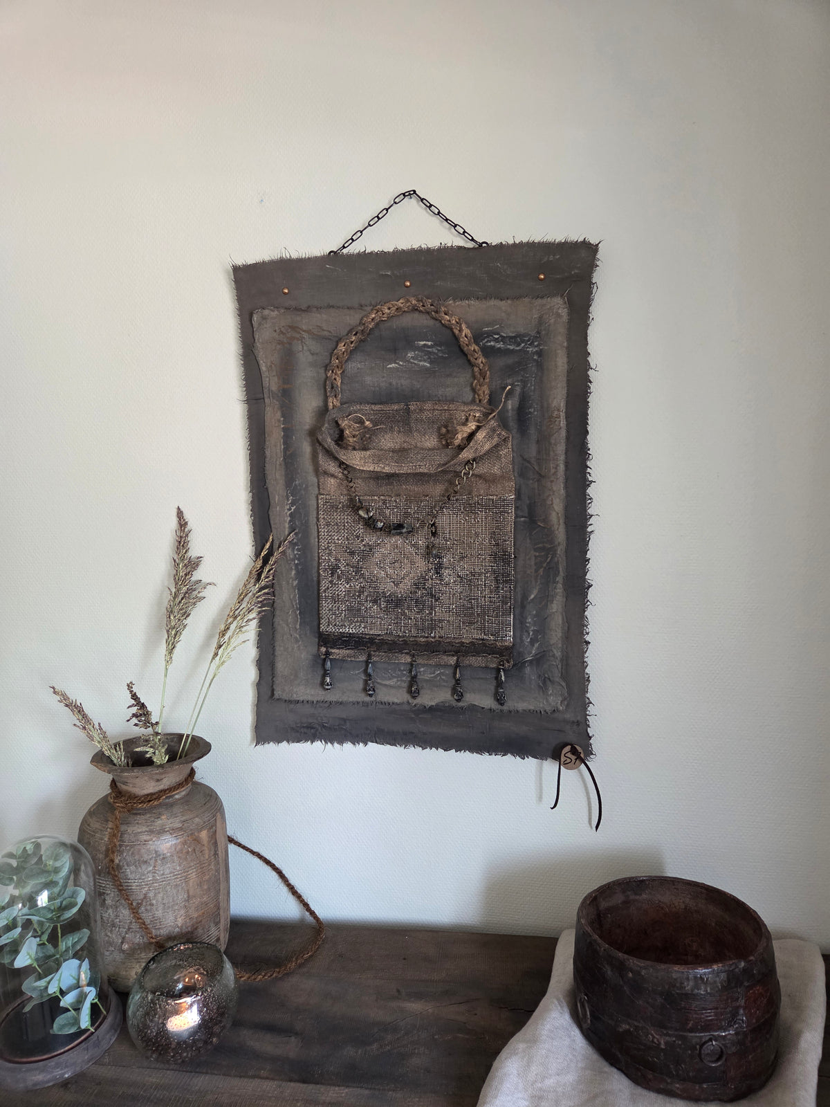Wanddoek met jute tas 05