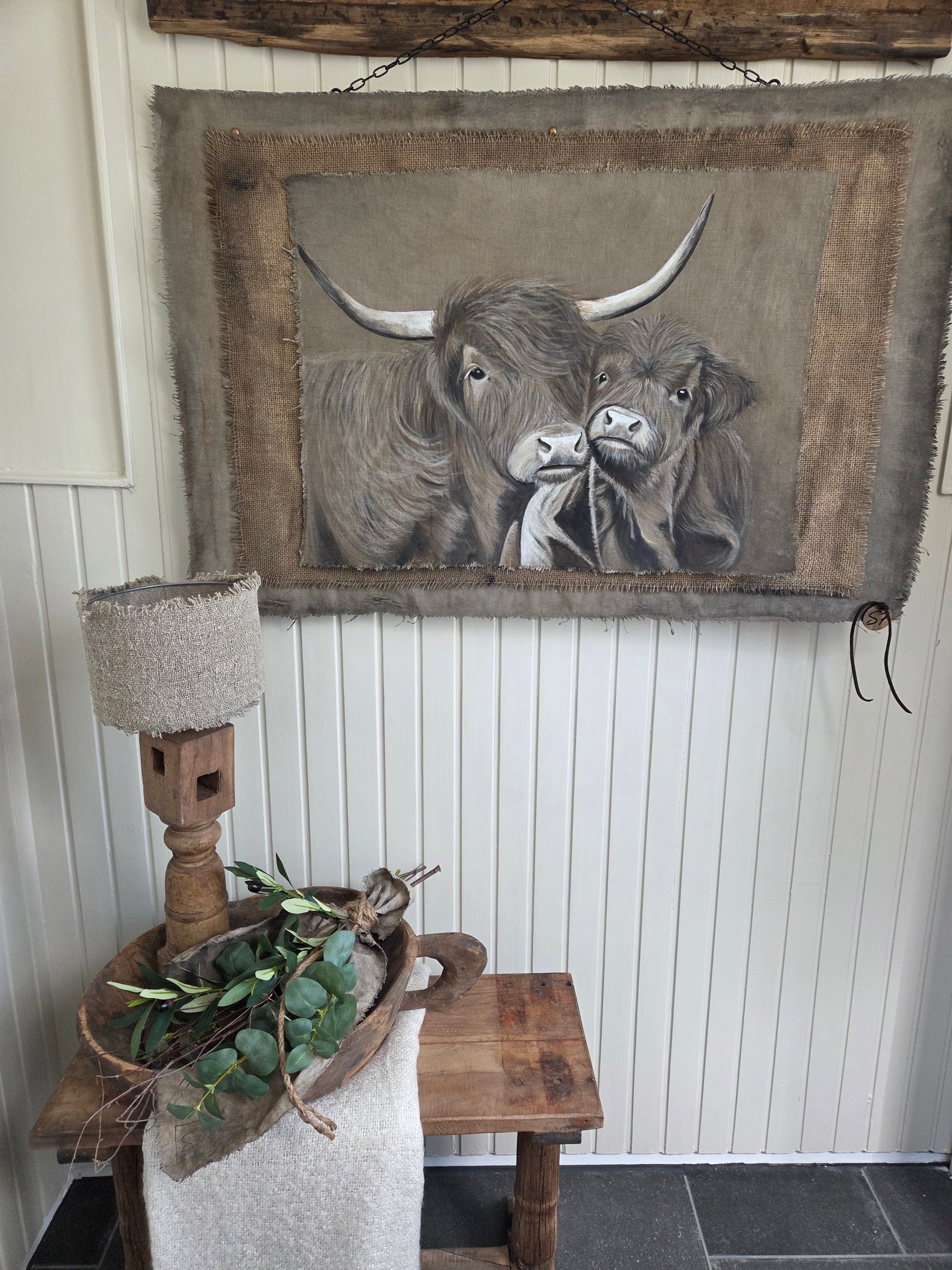 Wanddoek jute en hooglanders 09