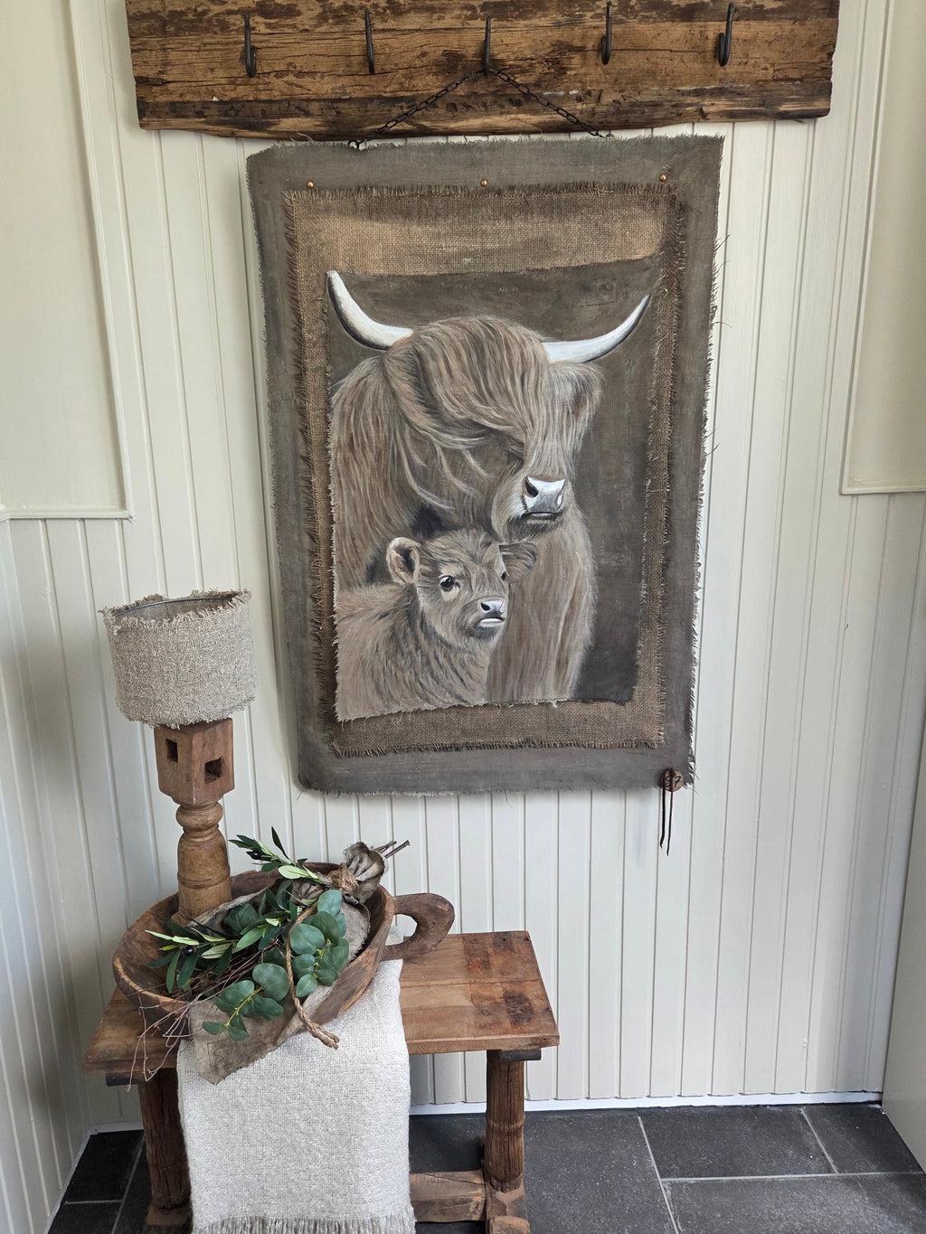 Wanddoek jute en hooglanders 08