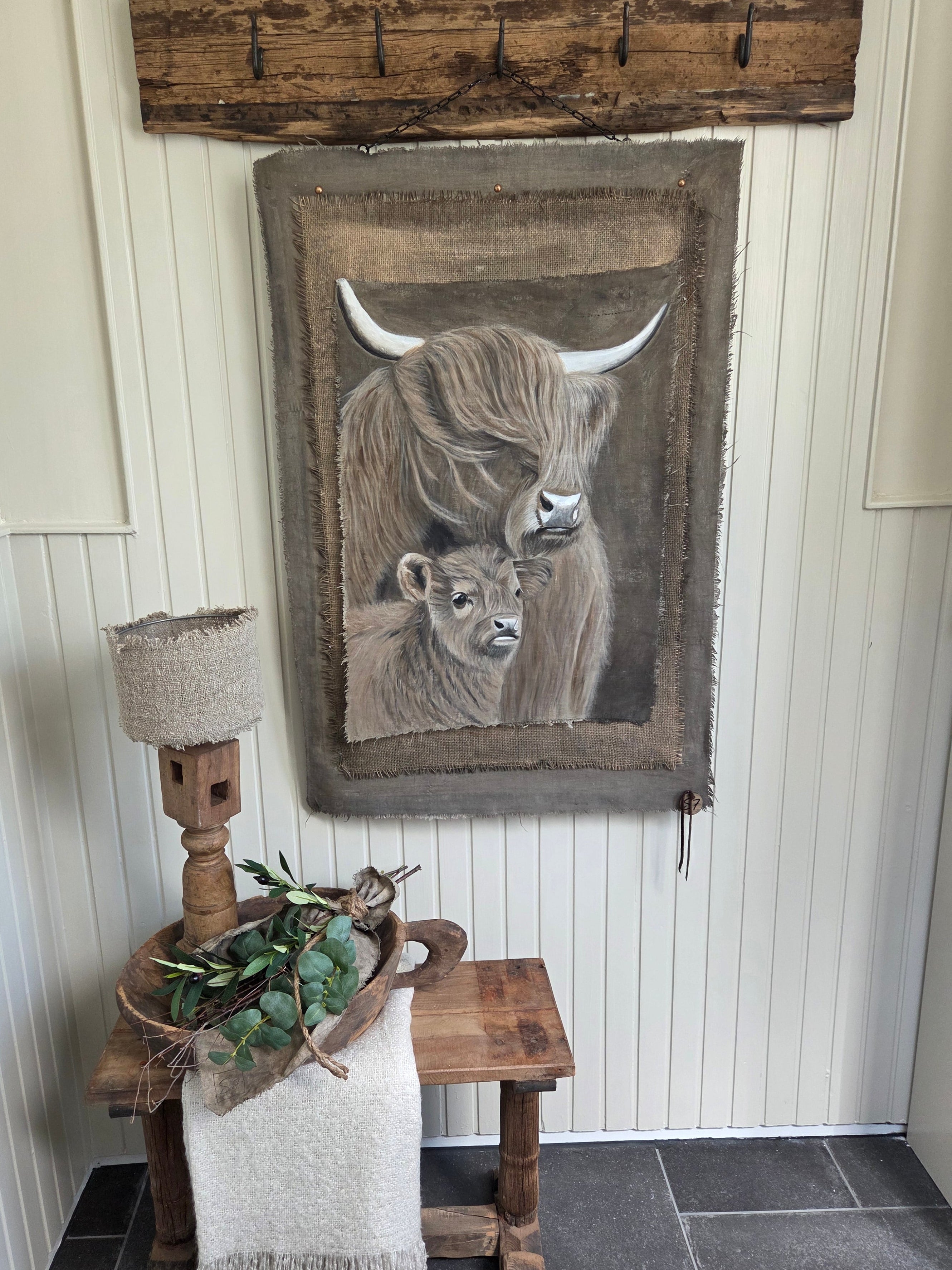 Wanddoek jute en hooglanders 08