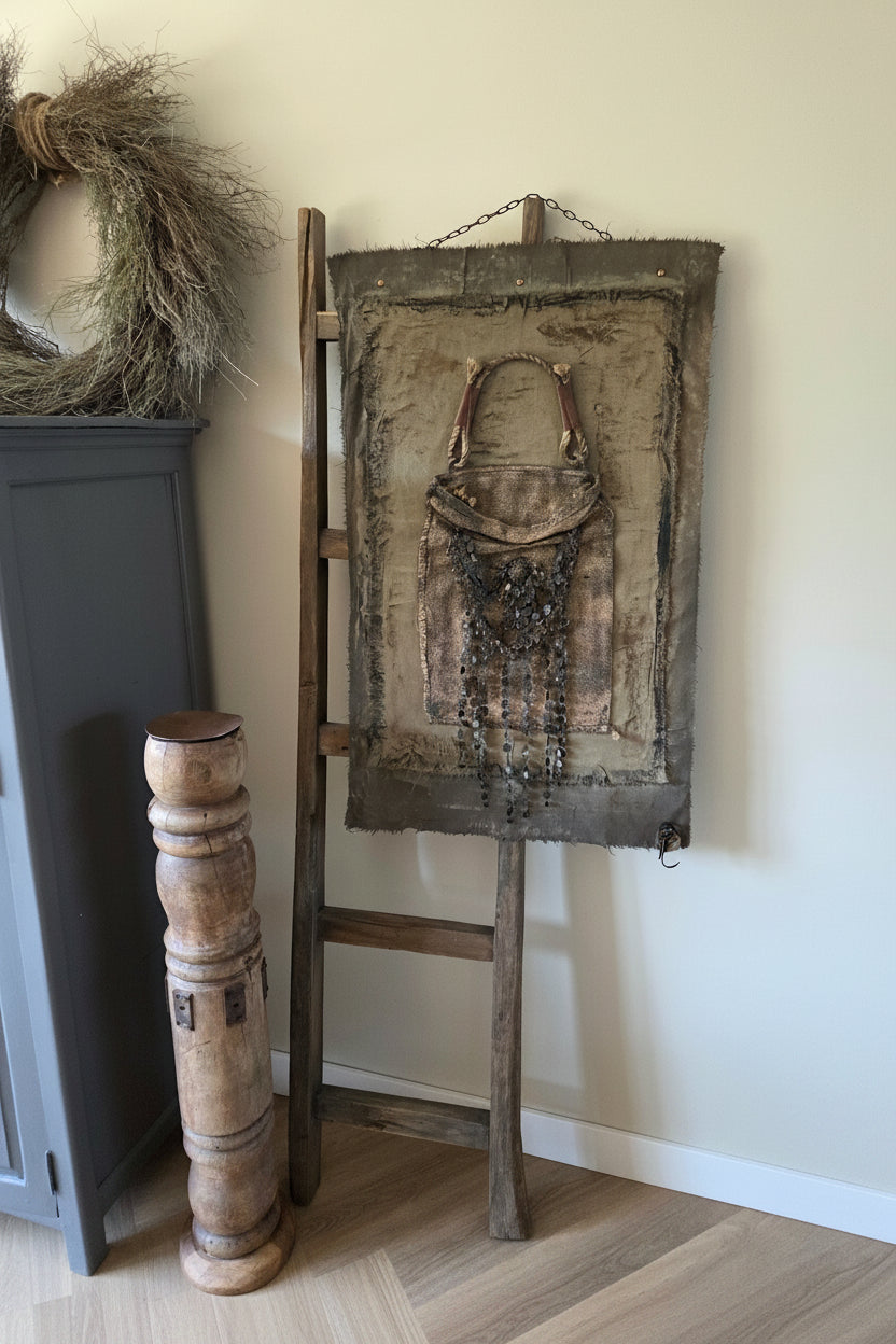 Wanddoek met jute tas